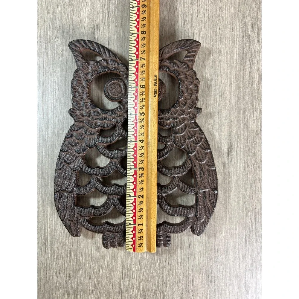Vintage Cast Iron Owl trivet brown boho kitchen
